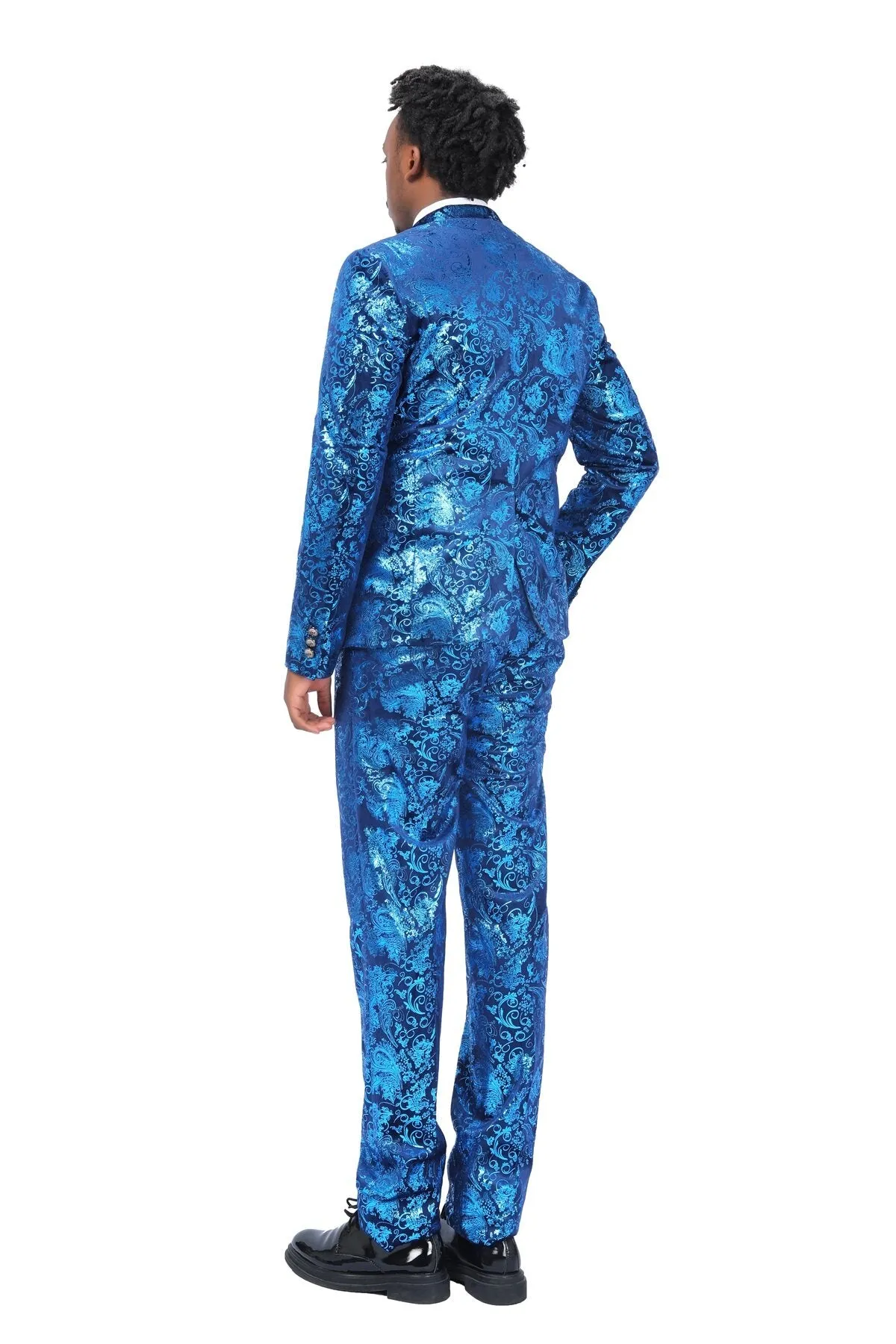 2-Piece Slim Fit Stylish Dress Floral Suit Blue