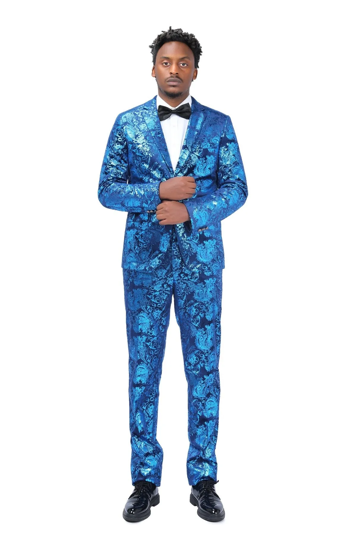 2-Piece Slim Fit Stylish Dress Floral Suit Blue