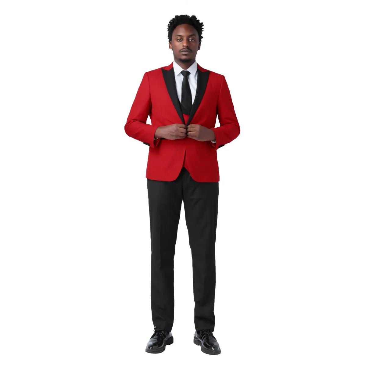 3 Piece Men's Suits One Button Slim Fit Peaked Lapel Tuxedo Red