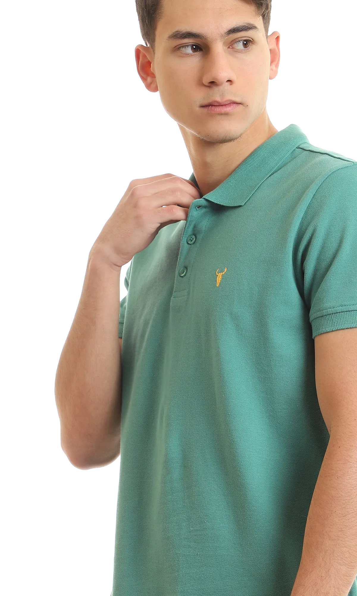 97899 Upper Buttoned Cotton Pique Polo Shirt - Dark Aquamarine Green