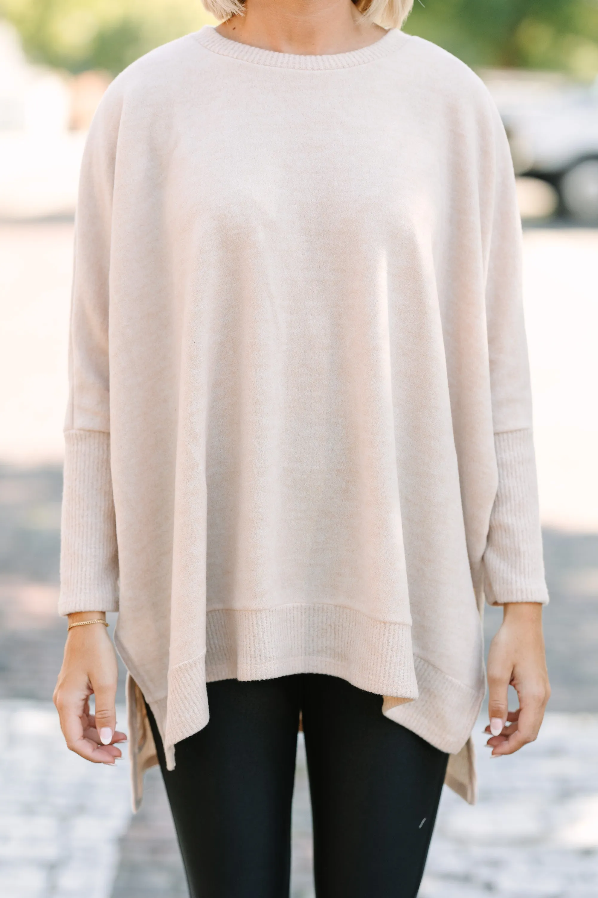 Always Fun Oatmeal Brown Brushed Knit Tunic