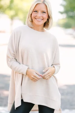 Always Fun Oatmeal Brown Brushed Knit Tunic