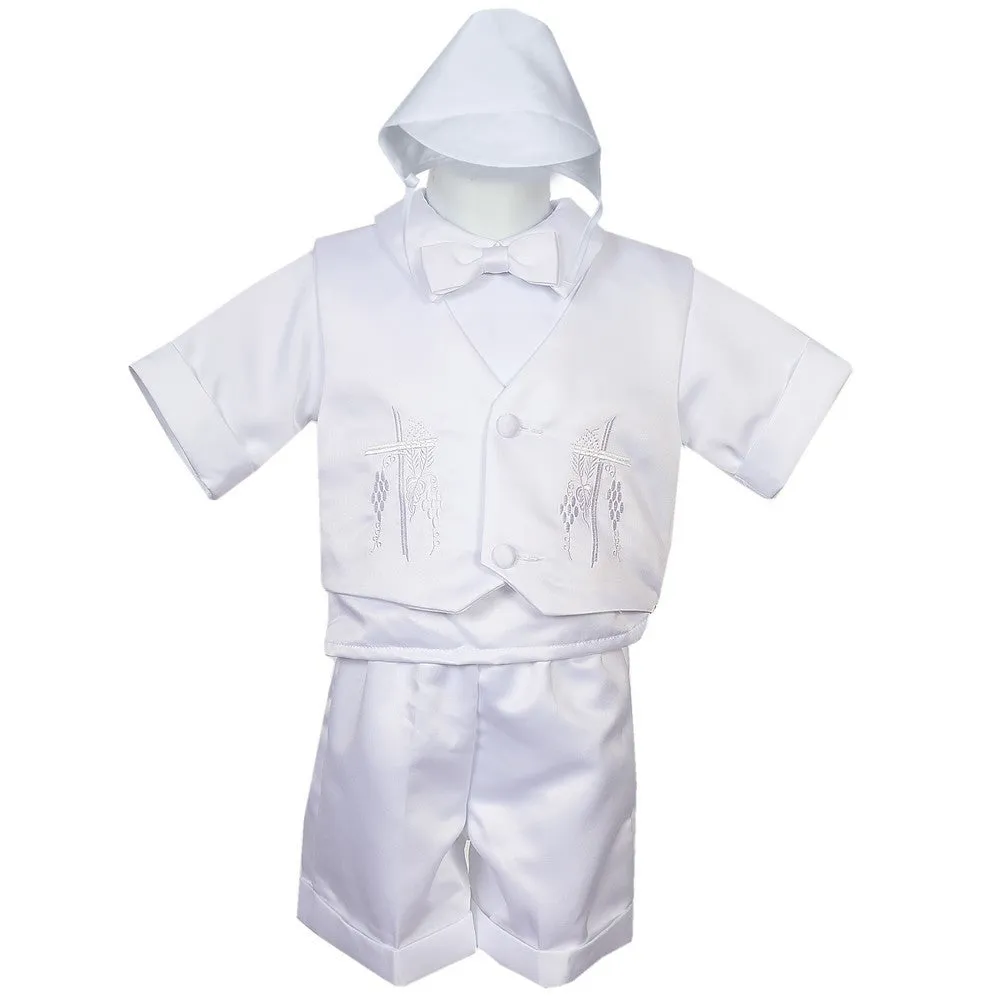 Baby Boys 4 pc Cross Grapevine Vest Hat Baptism Outfit 3-24M