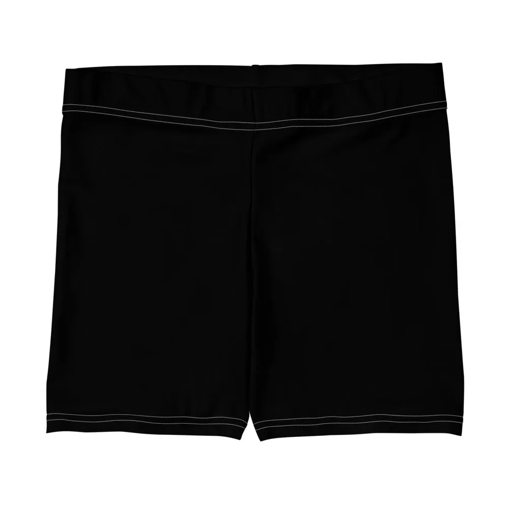 Black Designer Shorts For Women, Solid Color Black Elastic Gym Tight Pants-Made in USA/EU/MX