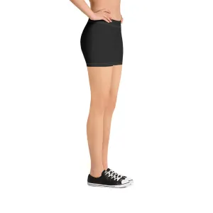 Black Designer Shorts For Women, Solid Color Black Elastic Gym Tight Pants-Made in USA/EU/MX