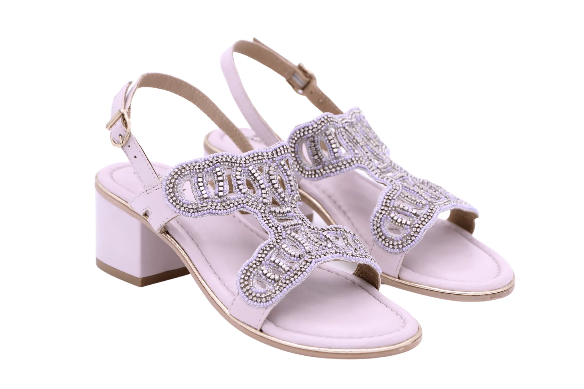 BOTTEGA Lilac  Leather Embellished Block heel Sandal