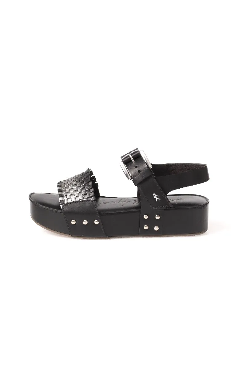 Calf Leather Zeppa Sandal Sfumato Nero