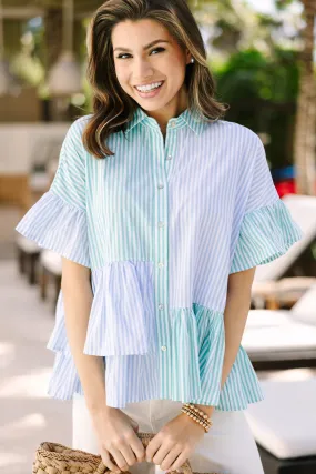 Call On You Green Striped Blouse