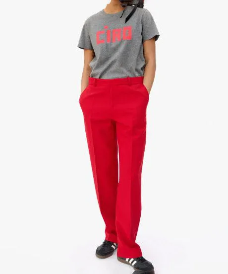 Clare V. Classic Ciao Tee in Grey with Neon Coral Accents - Final Sale