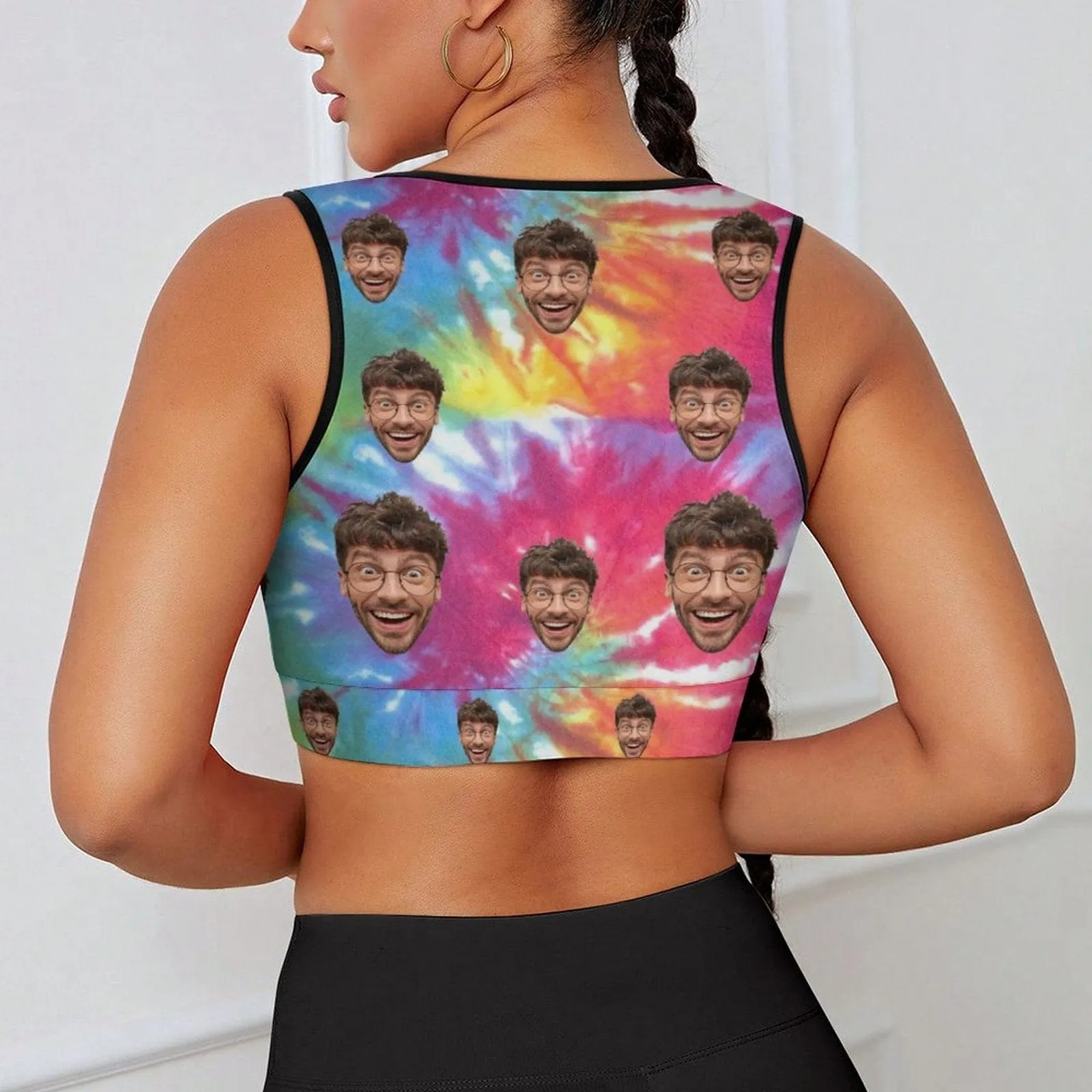 Custom Husband Face Rainbow Lively Style High Quality Yoga Top