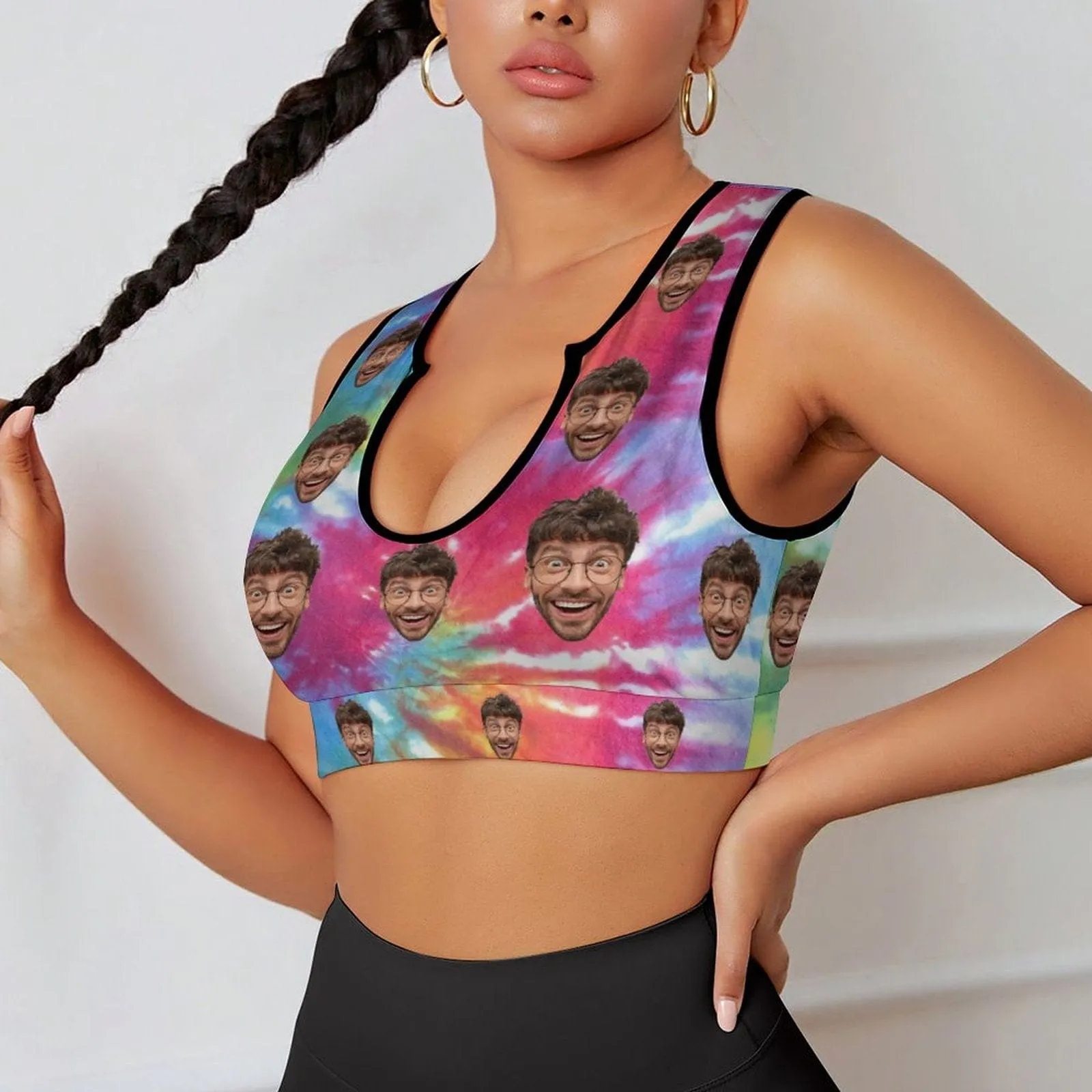 Custom Husband Face Rainbow Lively Style High Quality Yoga Top