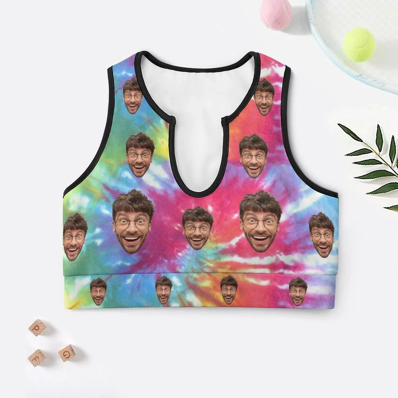 Custom Husband Face Rainbow Lively Style High Quality Yoga Top