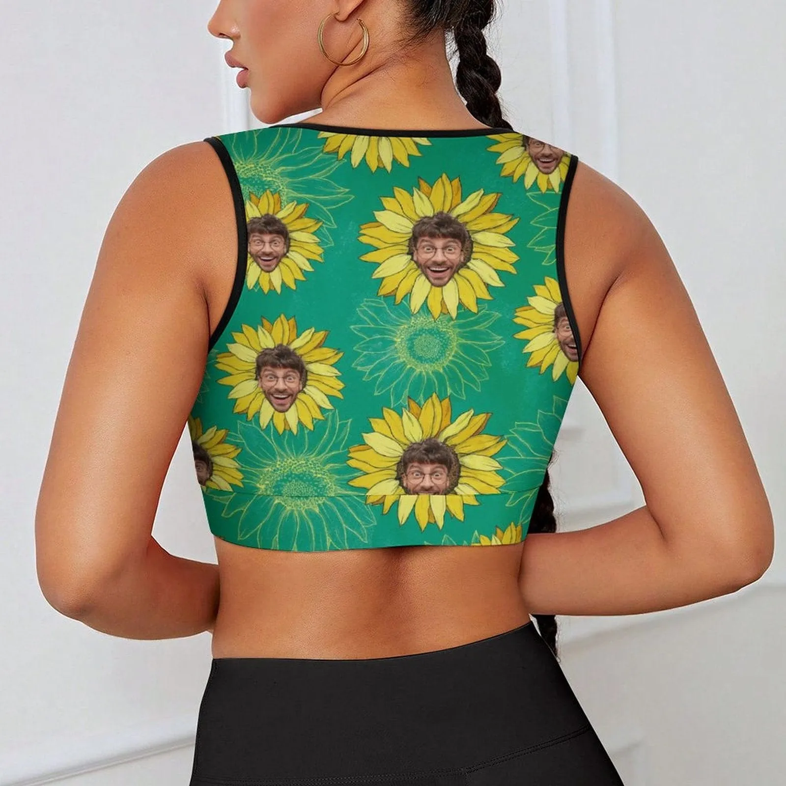 Custom Husband Face Sunflower High Quality Yoga Top