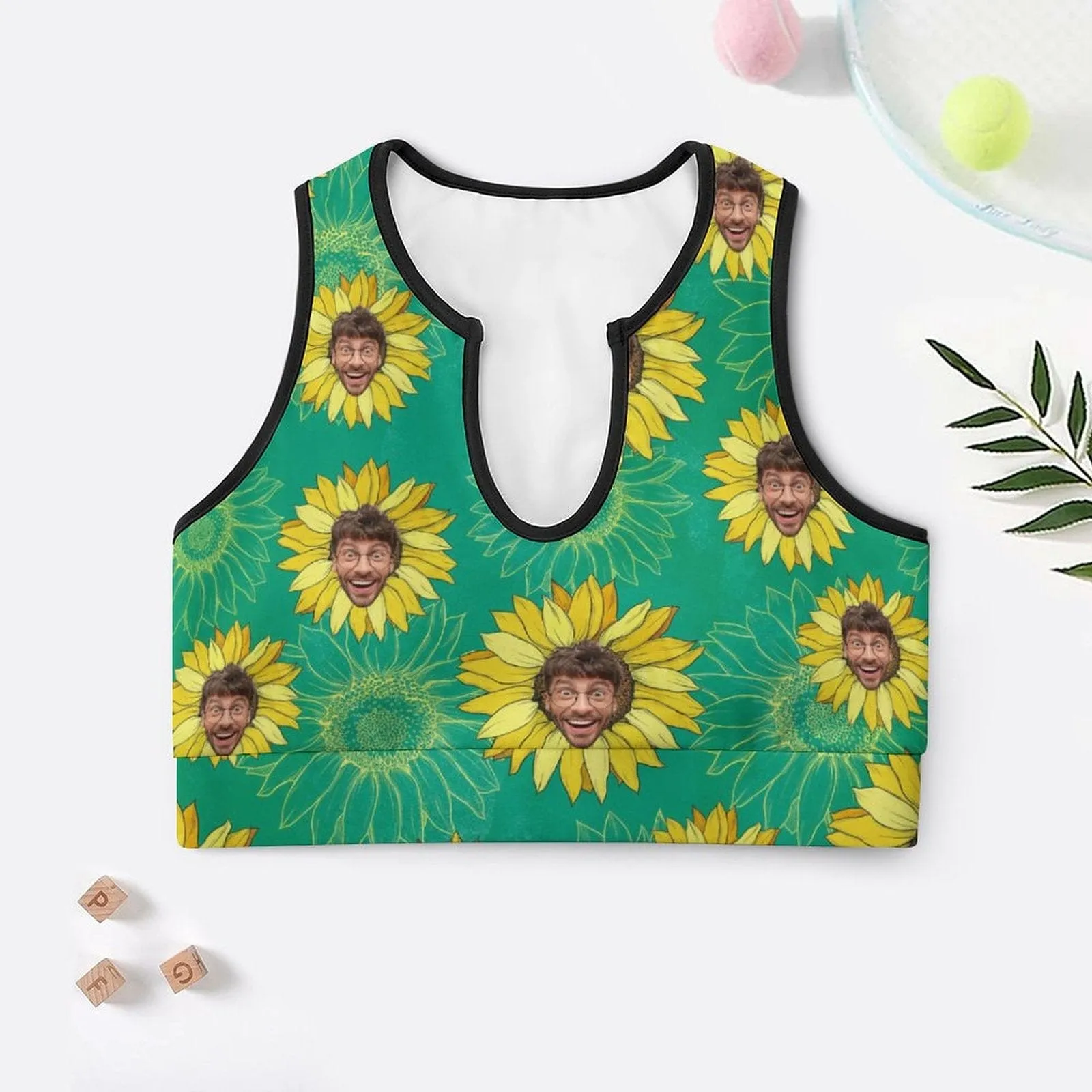 Custom Husband Face Sunflower High Quality Yoga Top