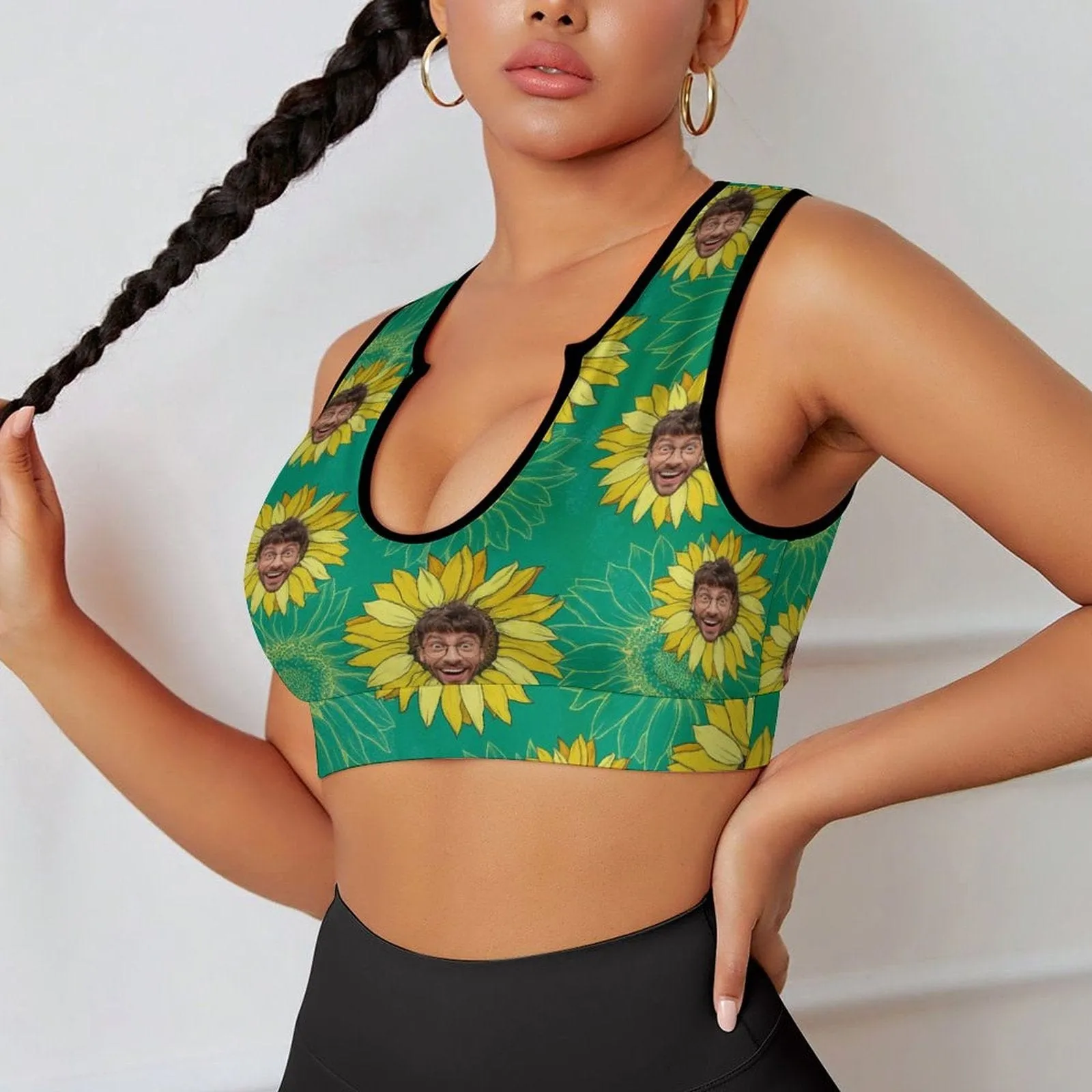 Custom Husband Face Sunflower High Quality Yoga Top