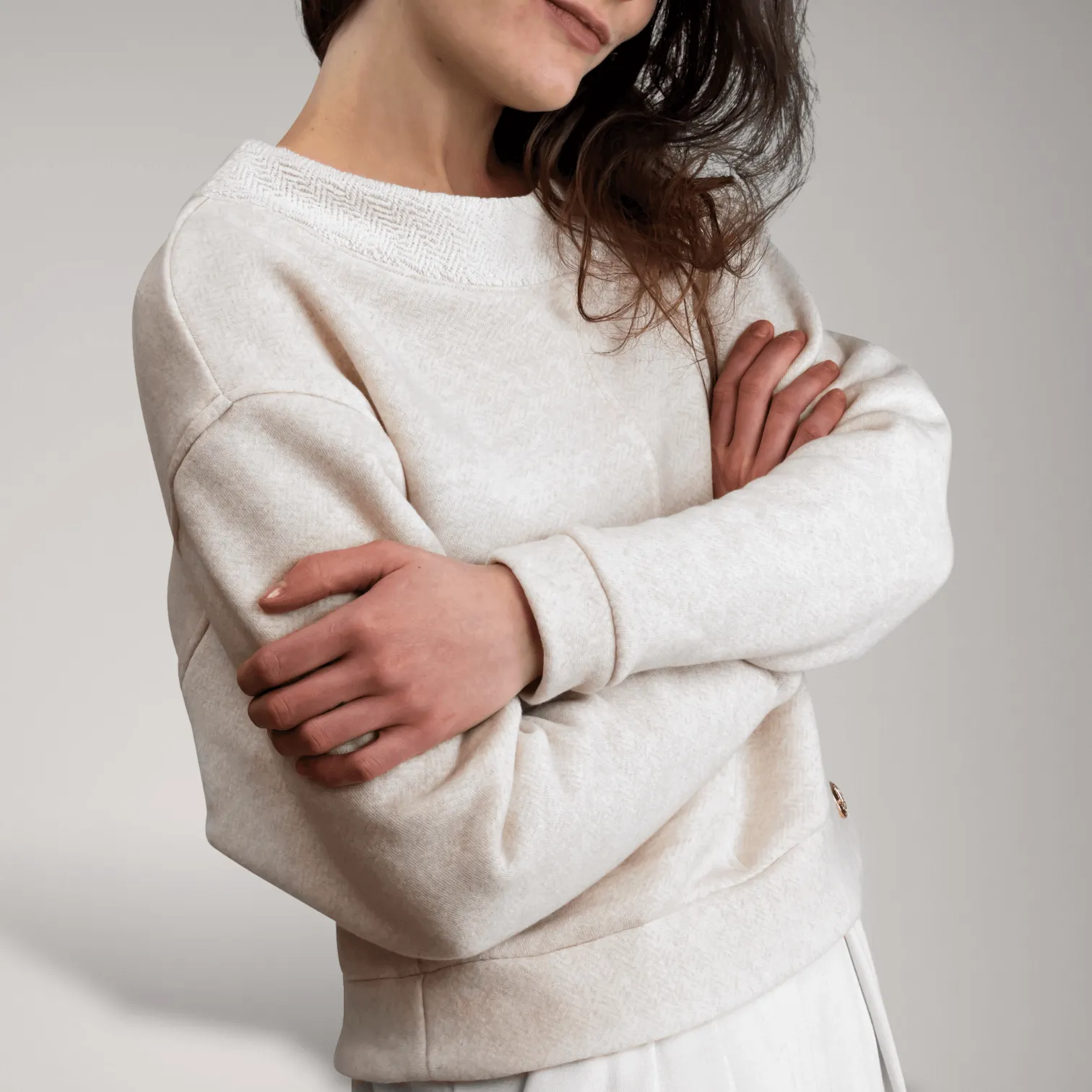 Dolman Sleeve Thick French Terry Sweater | Alabaster