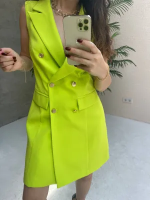 Double Breasted Vest Dress - Neon