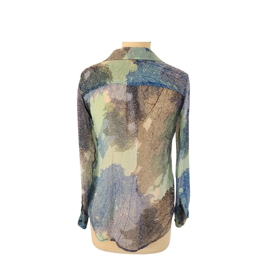 Equipment Blue Printed Sheer Collared Shirt | Pre Loved |