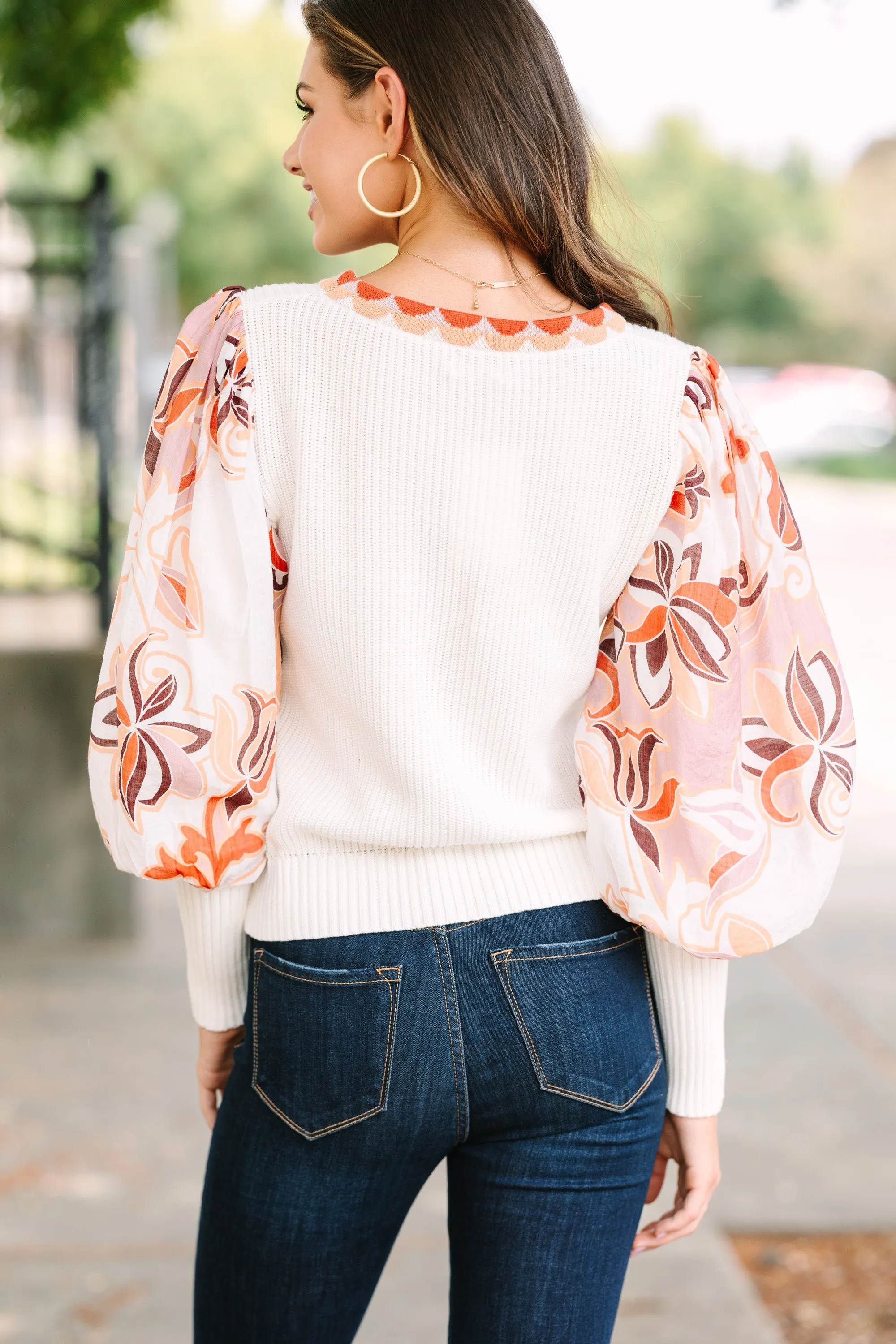 Fate: Take Your Love Cream White Abstract Sleeve Blouse