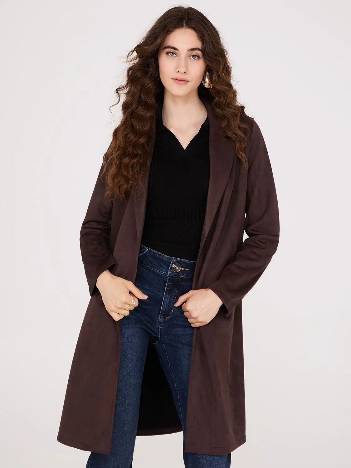 Faux Suede Car Coat