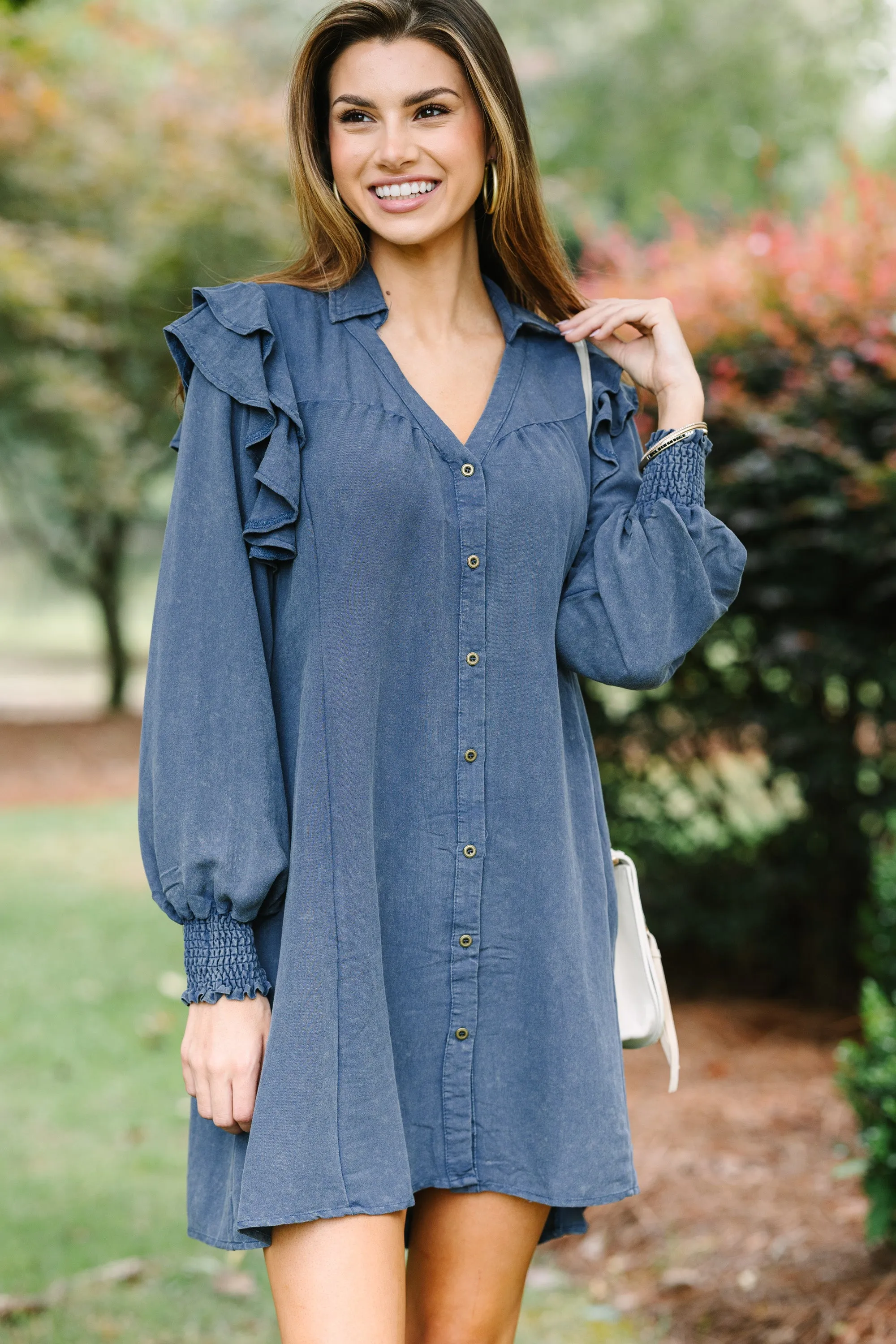 Feeling In Love Navy Blue Ruffled Dress