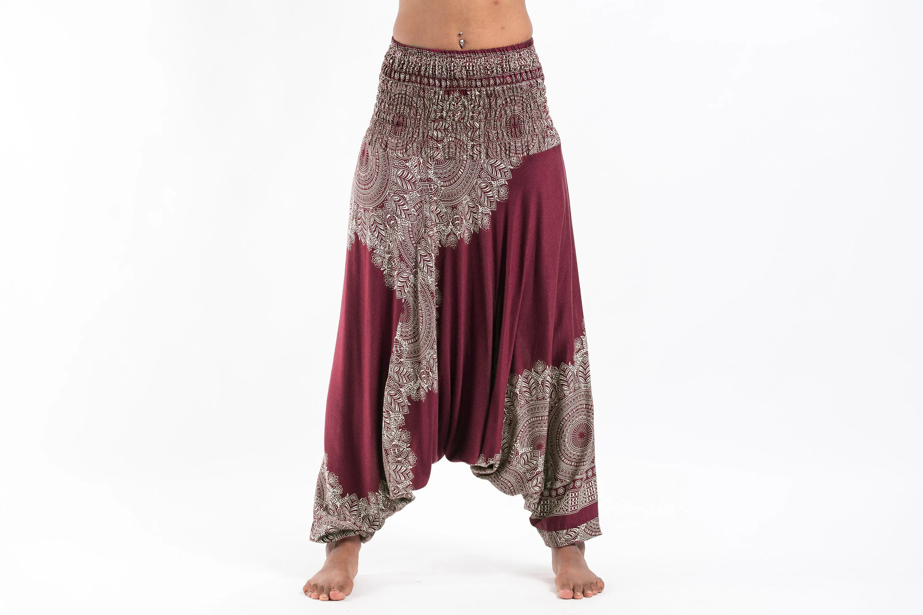 Floral Mandalas 2-in-1 Jumpsuit Harem Pants in Maroon