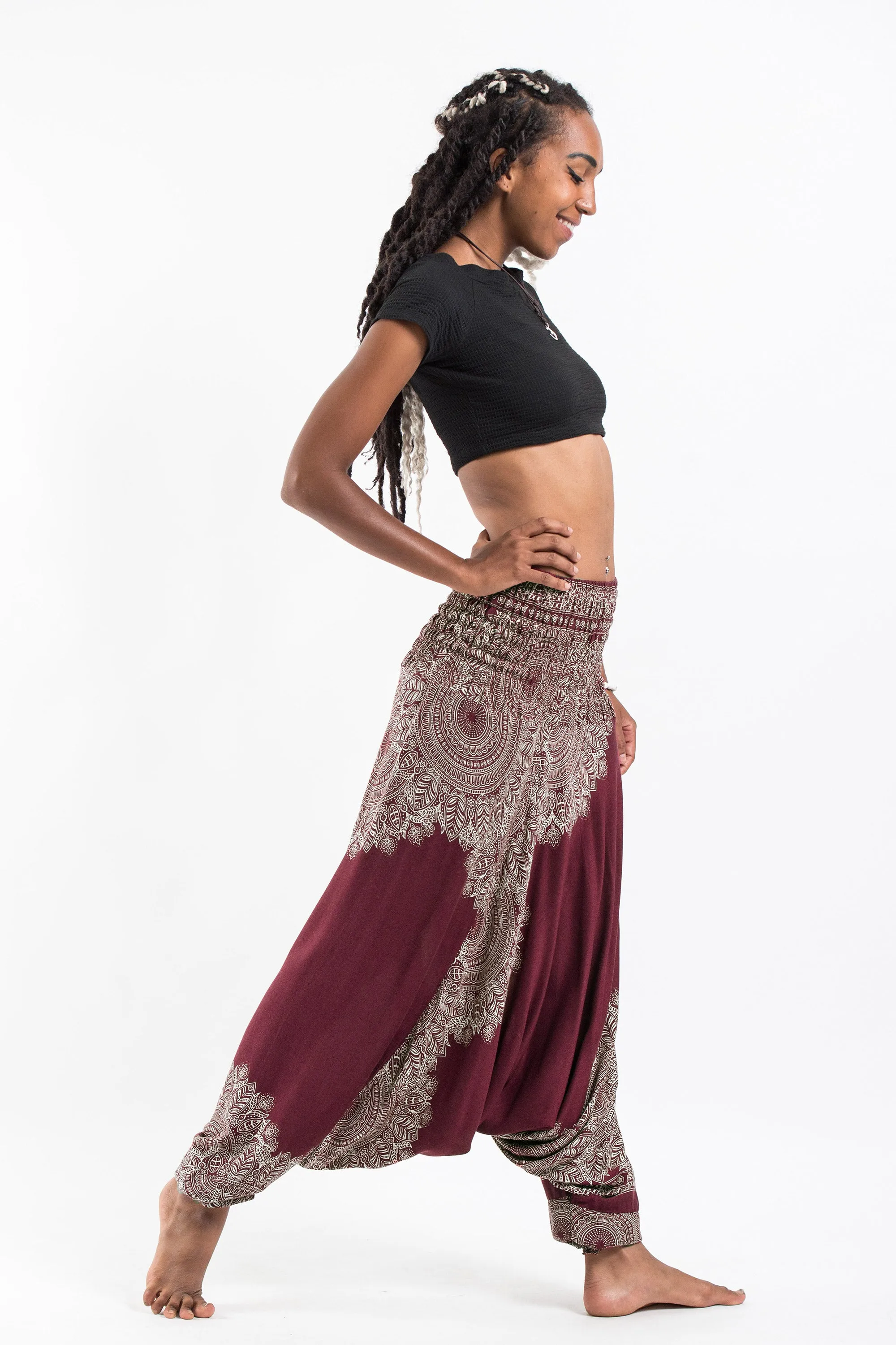 Floral Mandalas 2-in-1 Jumpsuit Harem Pants in Maroon