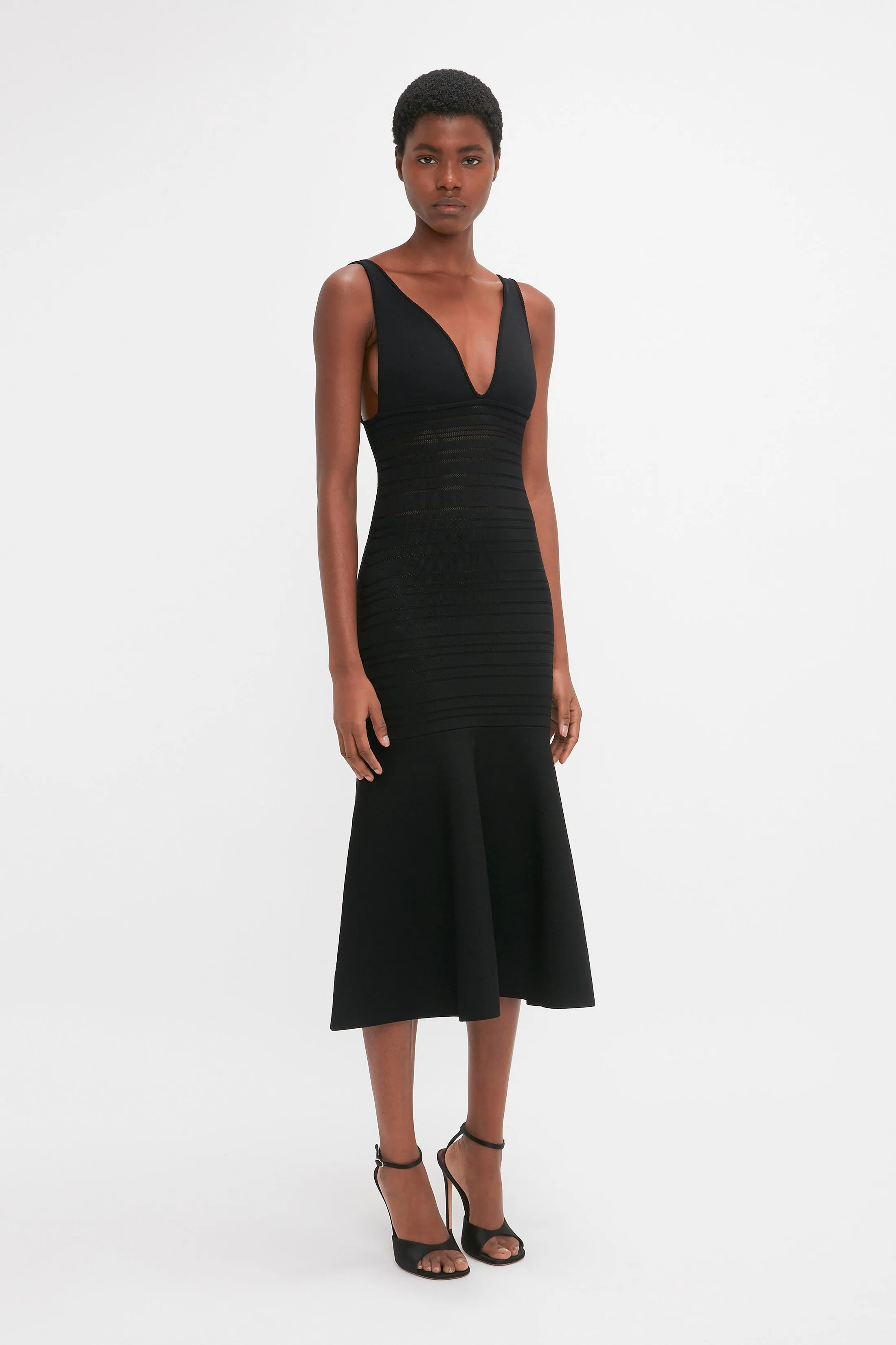 Frame Detail Sleeveless Dress In Black