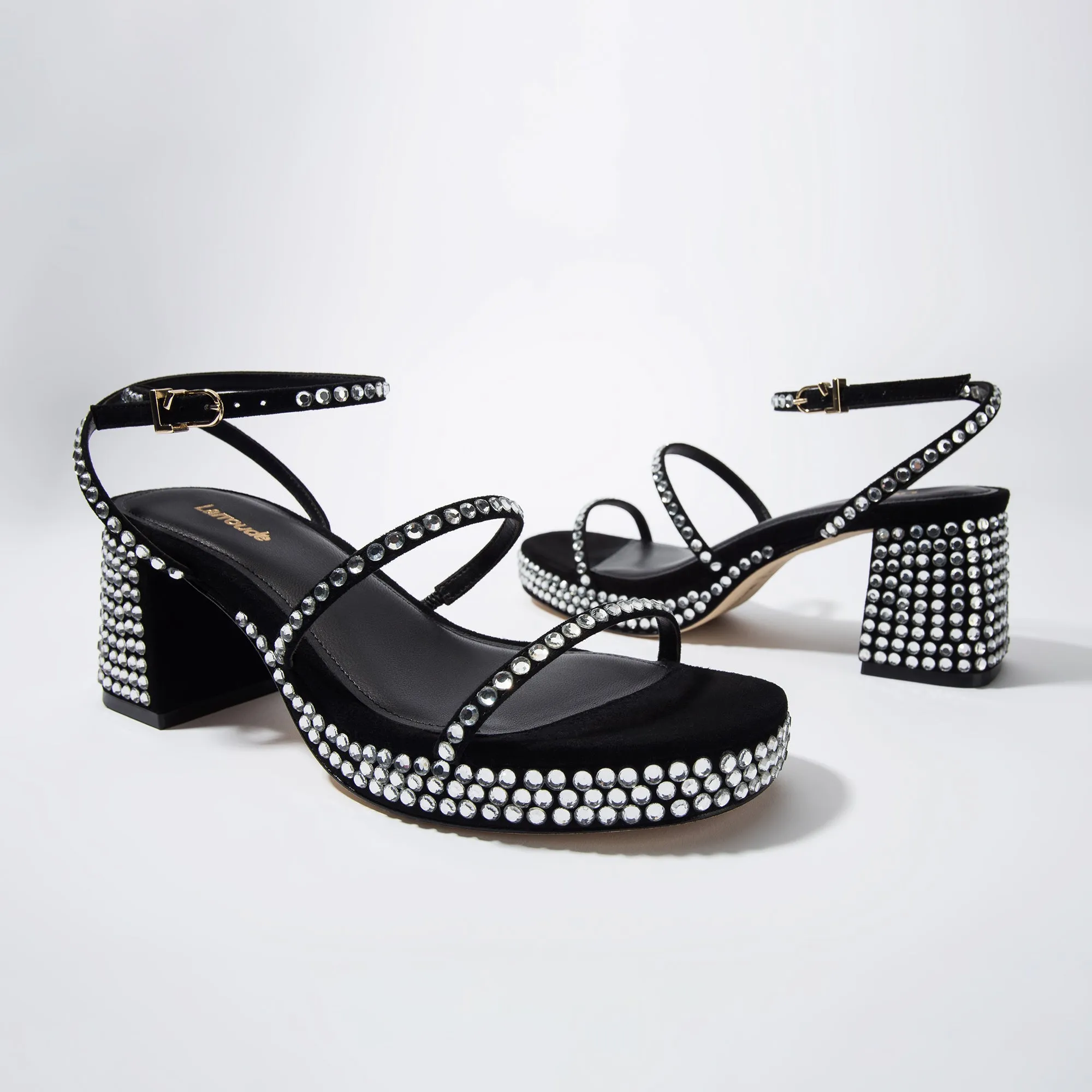 Gio Crystal Sandal In Black Suede