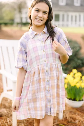 Girls: Happy Place Lavender Purple Plaid Dress