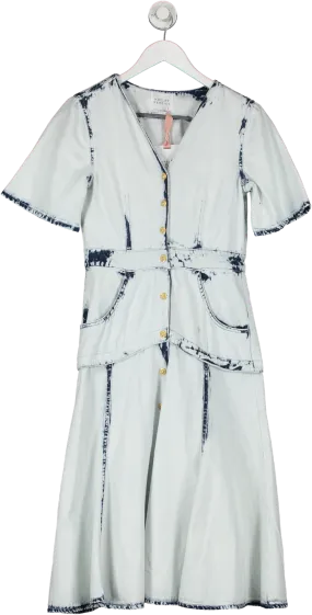 Hayley Menzies Blue Bleached Denim Button Down Maxi Dress UK S