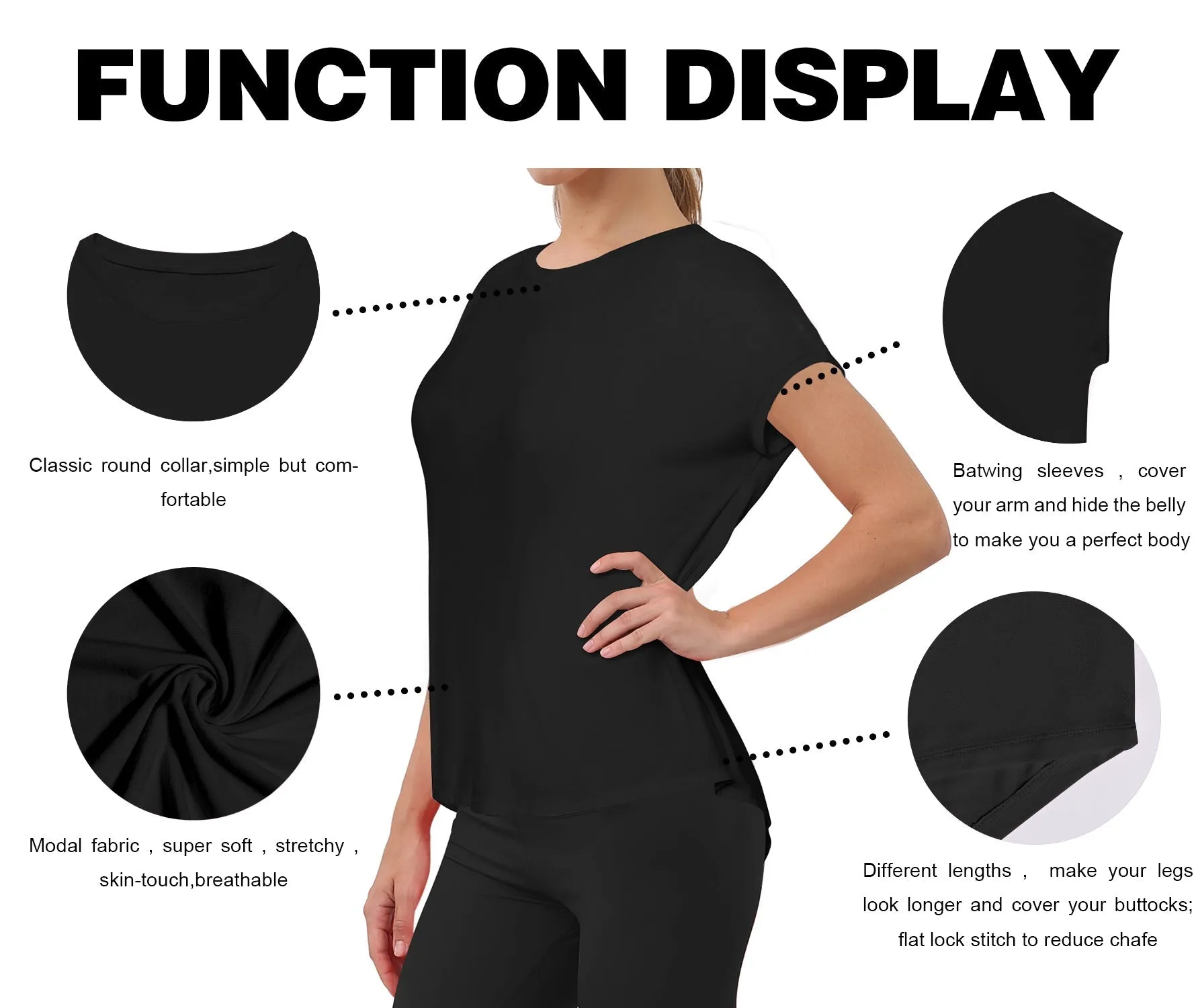 Hip Length Short Sleeve Shirt black_yogastudio