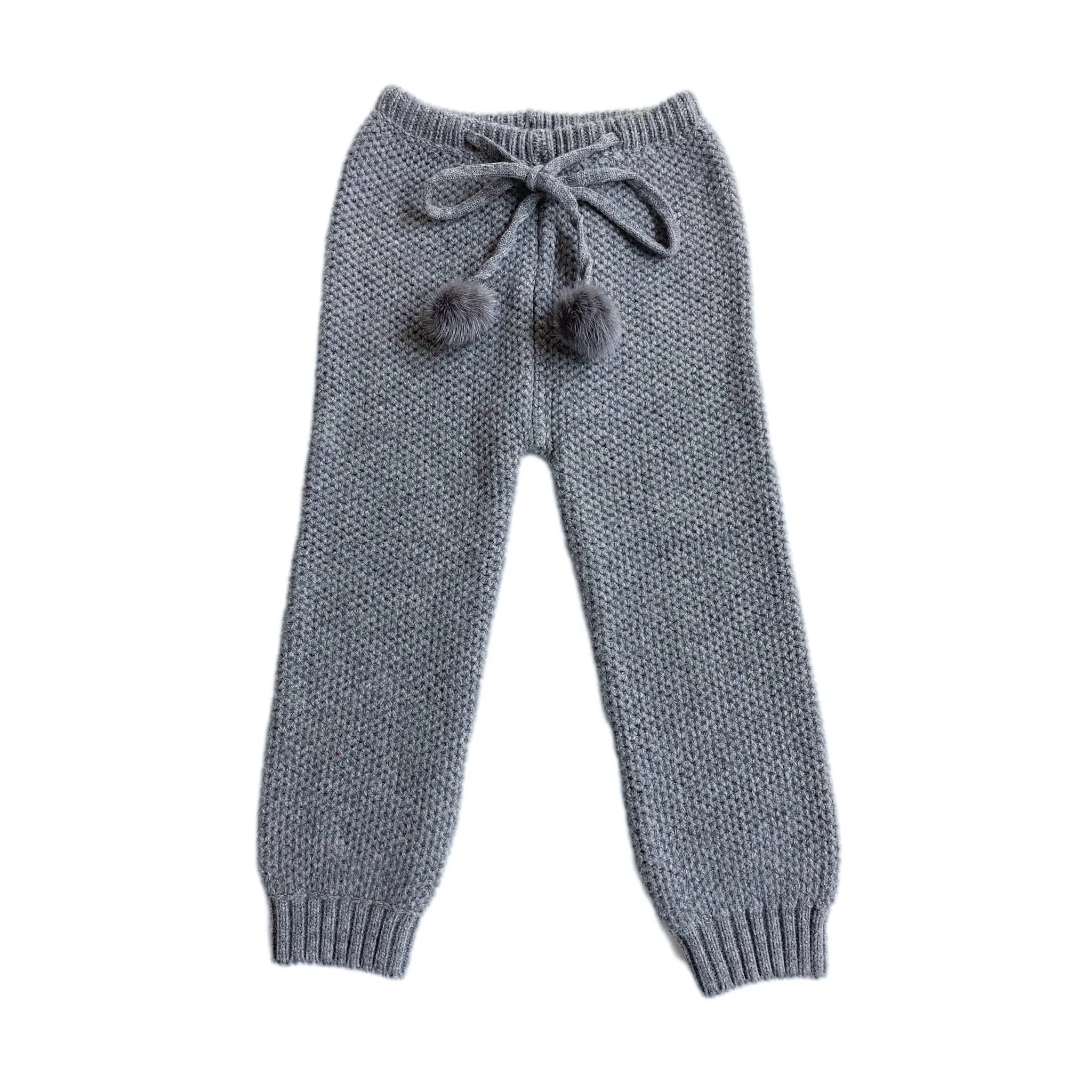 Honeycomb Grey Knit Cashmere Pom Pants