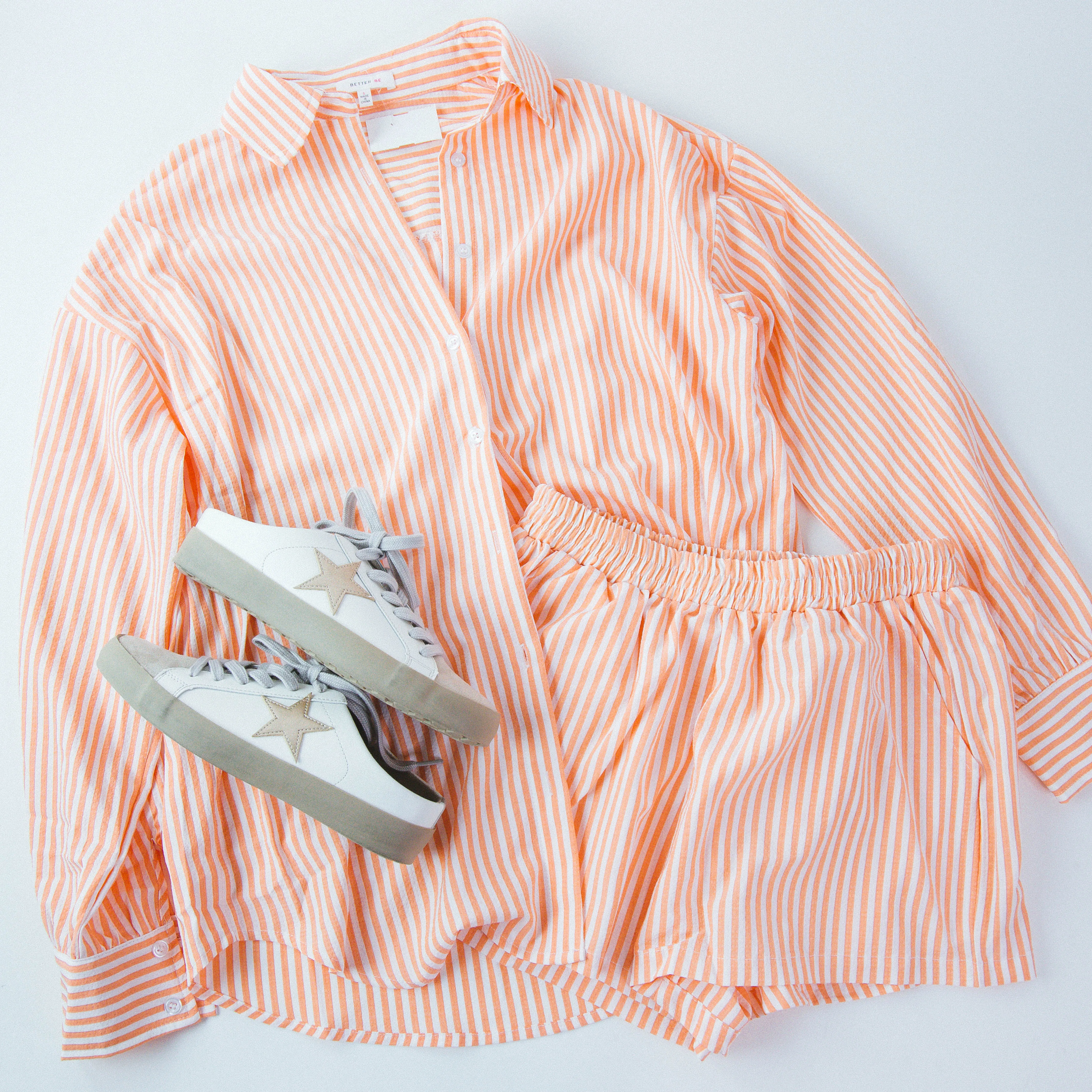 Isla Striped Shorts, Orange/White