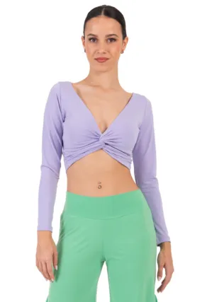 Long Sleeve Twisted Knot V-neck Crop Top