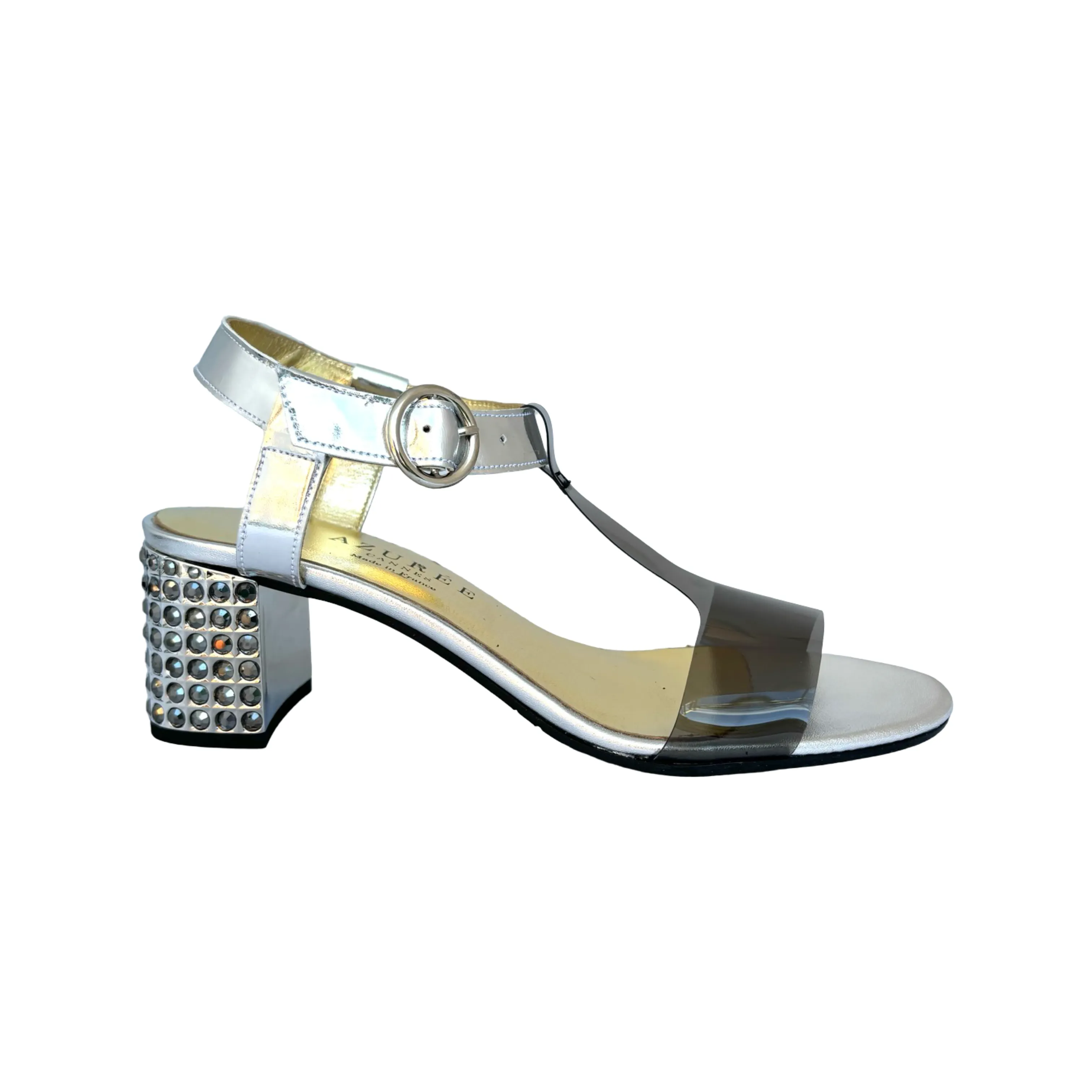 Machil Grey Lucite T-Strap Sandal