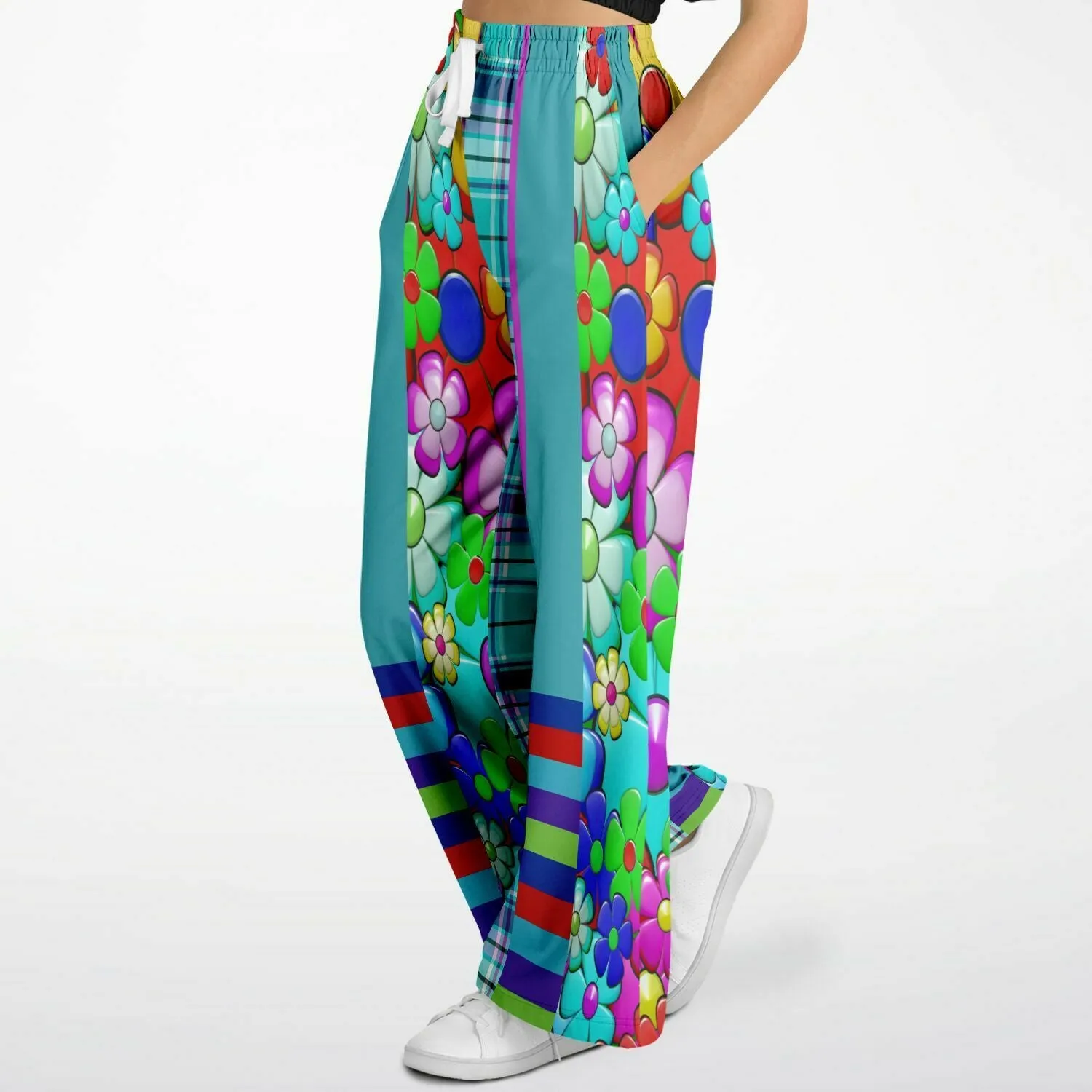 Make Me Happy Floral Plaid Eco-Poly Stretchy Phat Bellbottoms