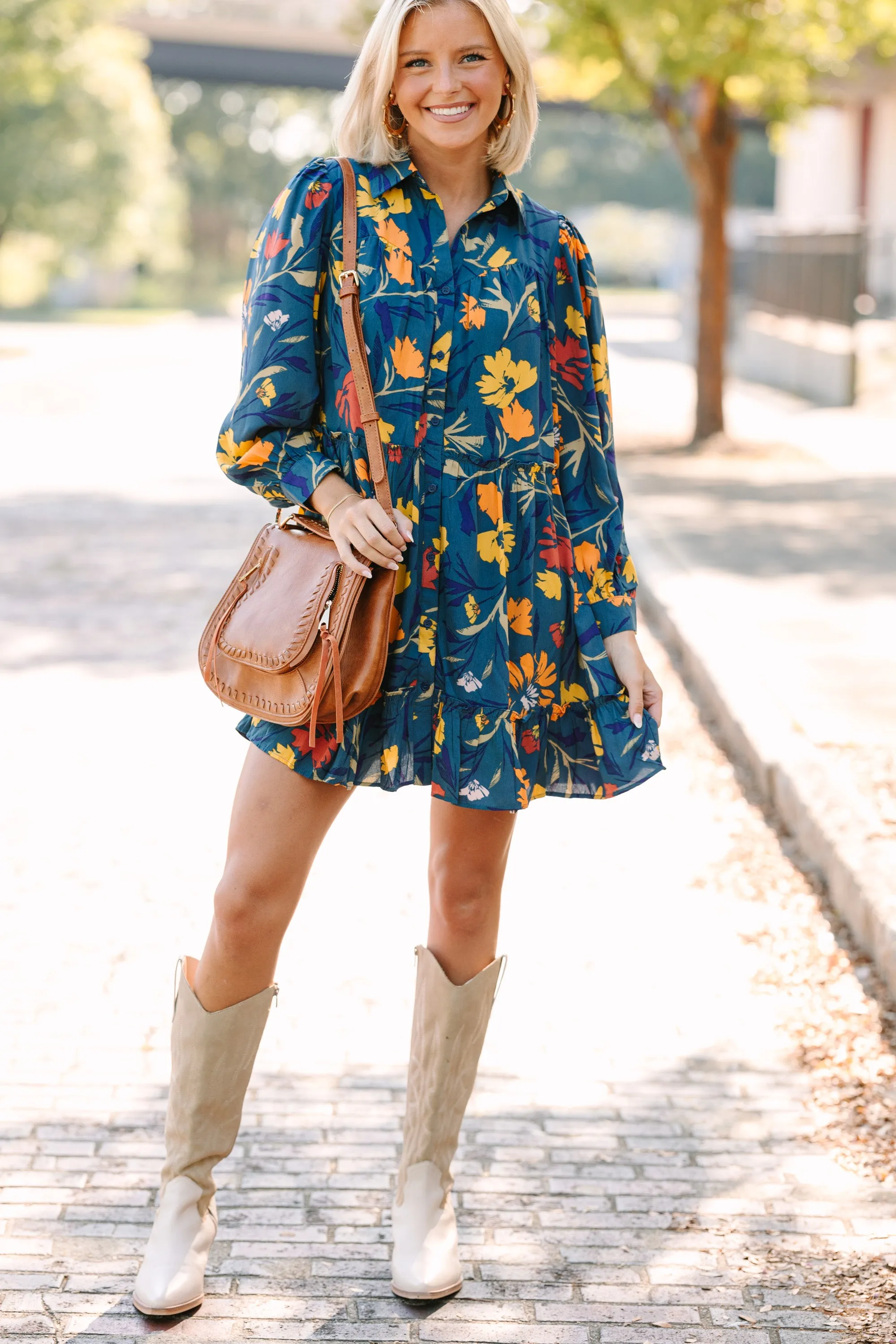 Make You Happy Navy Blue Floral Babydoll Dress