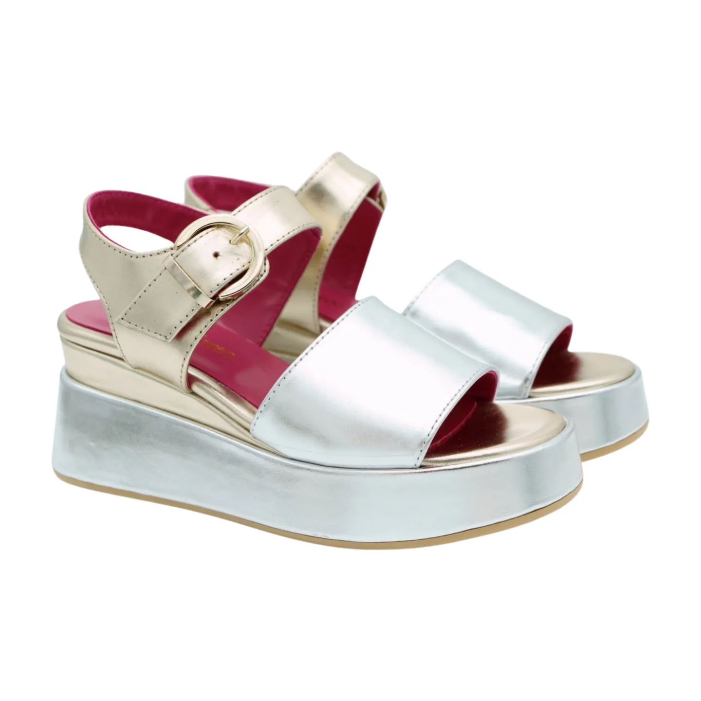 MARCO MOREO Gold Silver Wedge Sandal F100