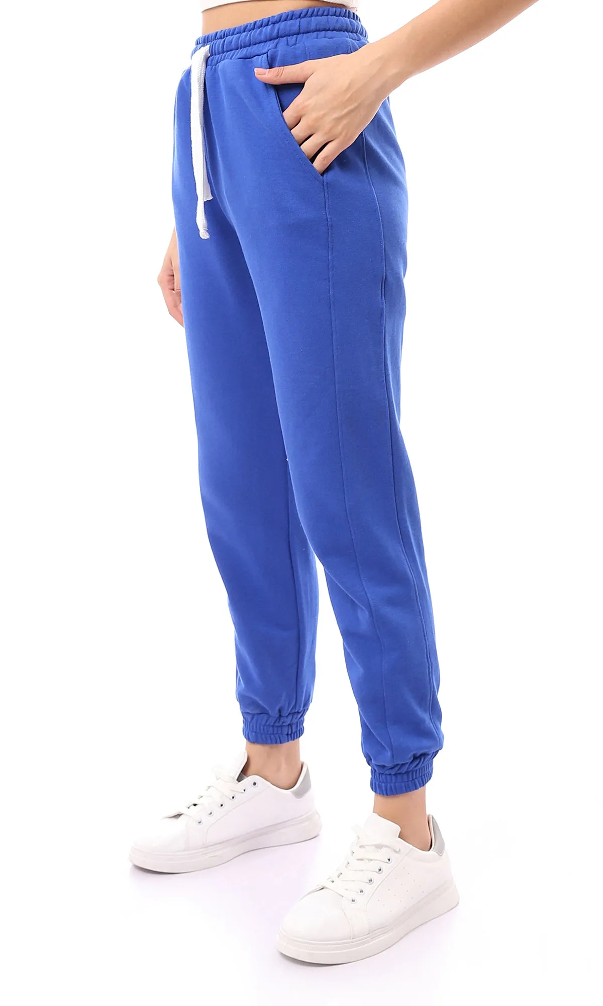 O174726 Wide Elastic Waist Blue Slip On Winter Jogger