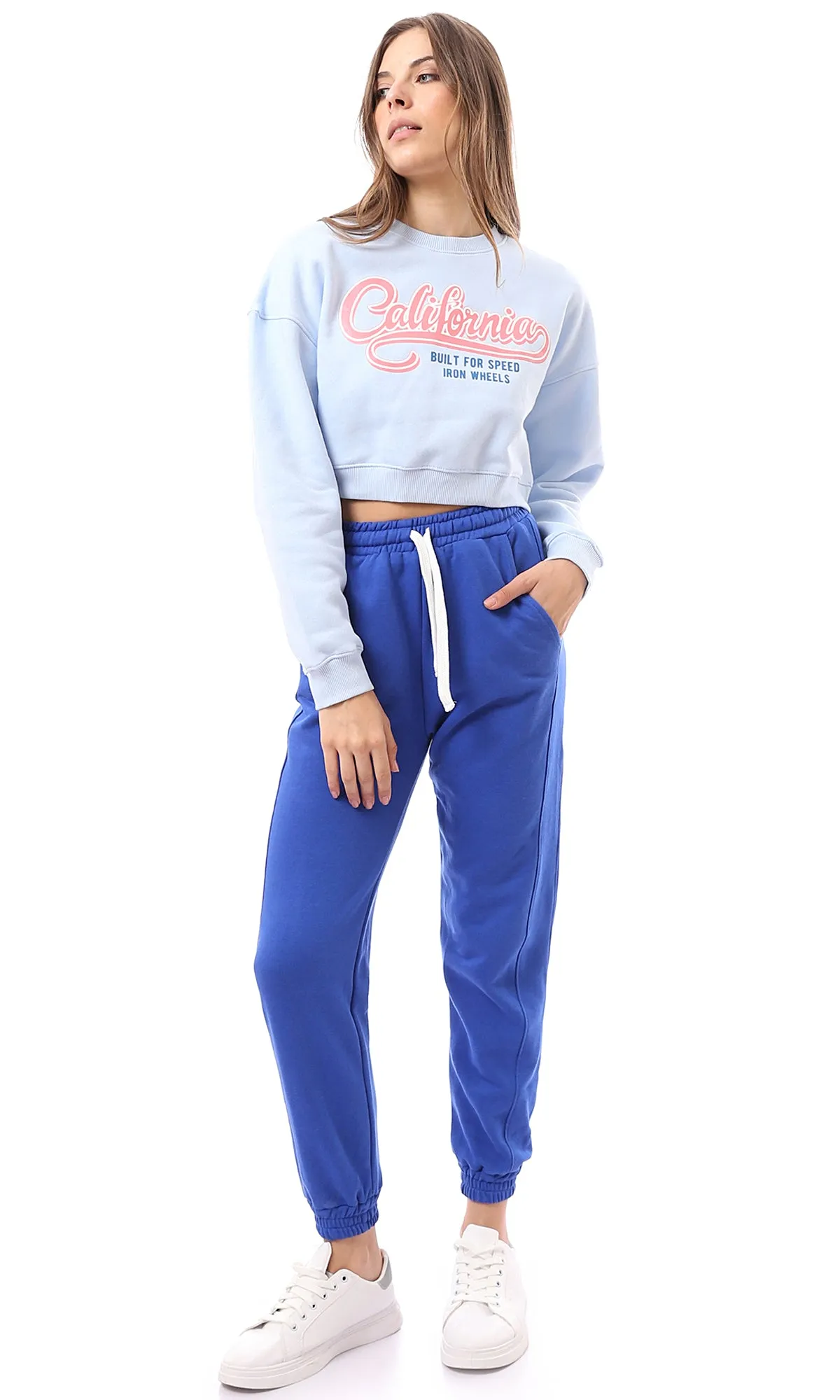 O174726 Wide Elastic Waist Blue Slip On Winter Jogger