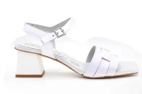 OH MY SANDALS White leather Block Heel Sandal