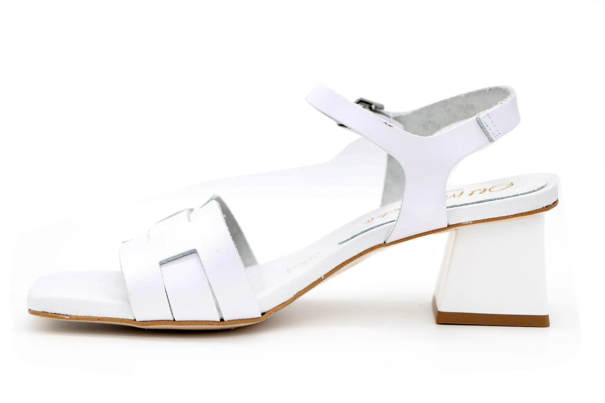 OH MY SANDALS White leather Block Heel Sandal