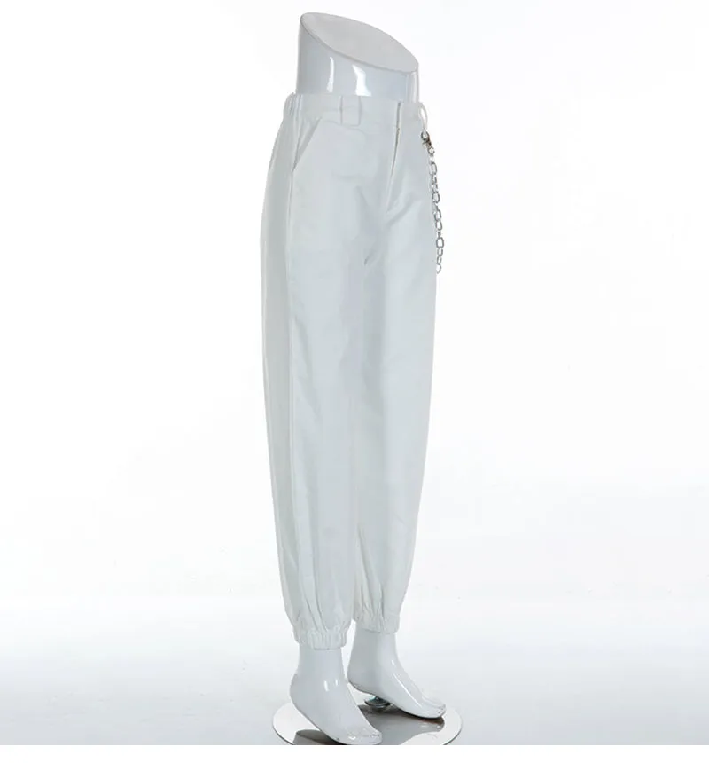 STREET FASHION WHITE CHAIN  PANTS BY63033