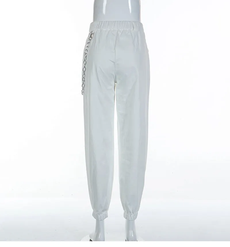 STREET FASHION WHITE CHAIN  PANTS BY63033