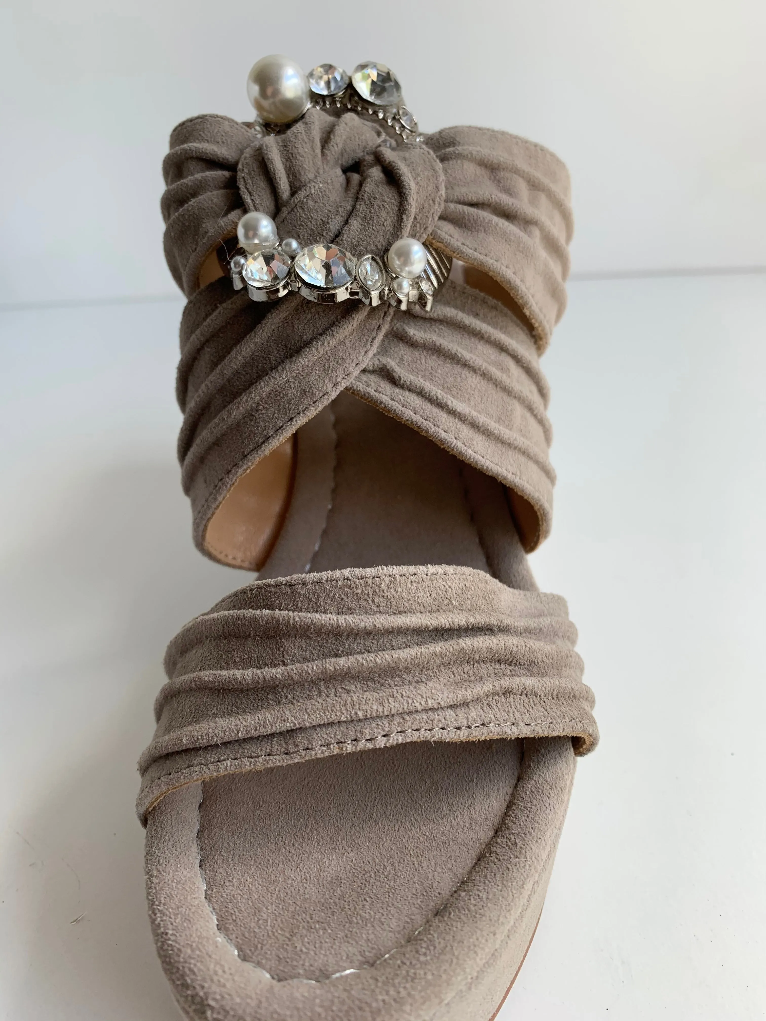 Suede Taupe Jewel Wedge