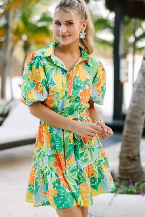 Sunny Days Ahead Green Floral Babydoll Dress