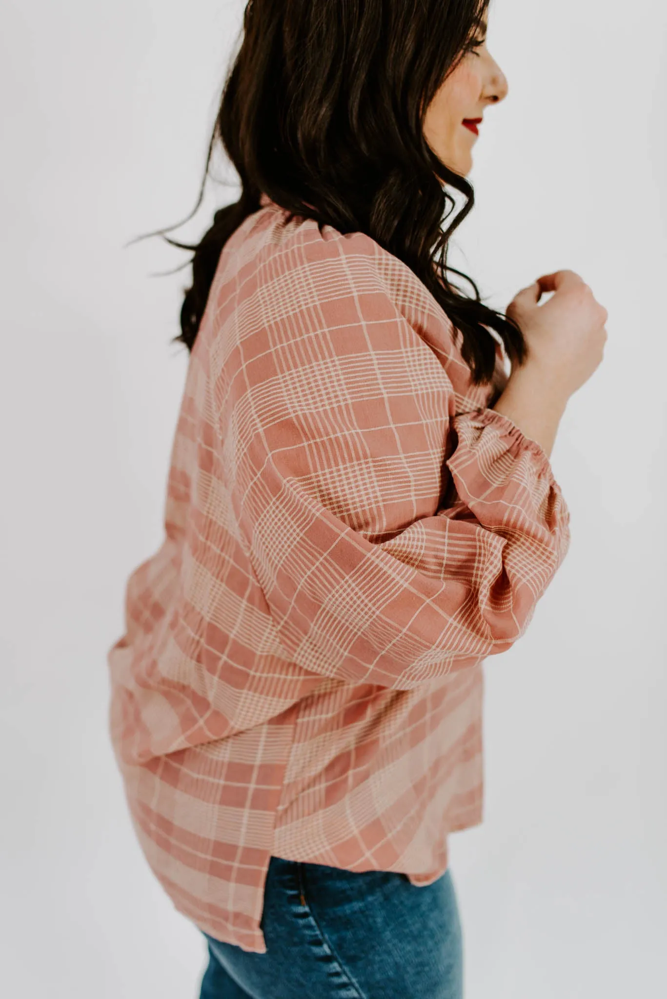 Take Your Time Plaid Button Blouse