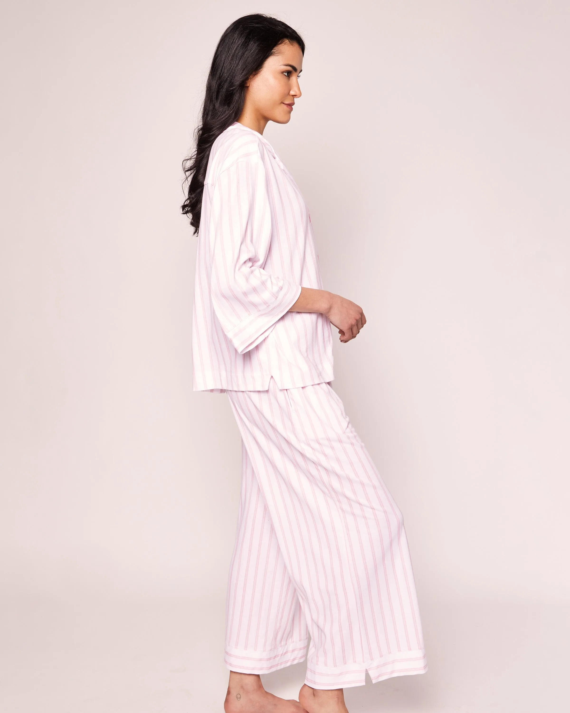 The Olivia Wide Leg Pima Pajama Set | Pink Stripe