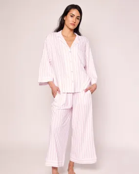 The Olivia Wide Leg Pima Pajama Set | Pink Stripe